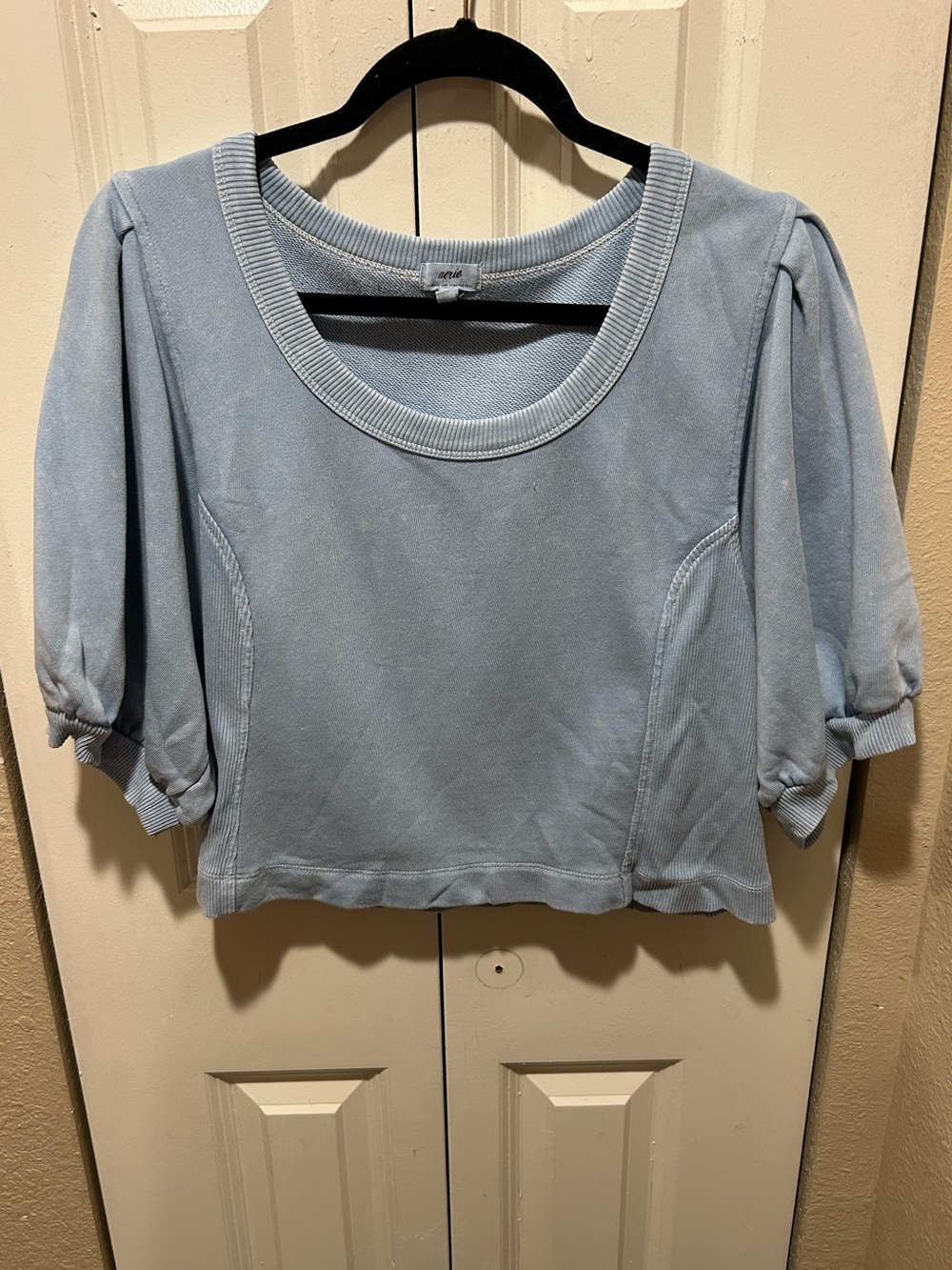 Aerie Puff Sleeve Sweatshirt Crop Top , size Large - Picture 2 of 6